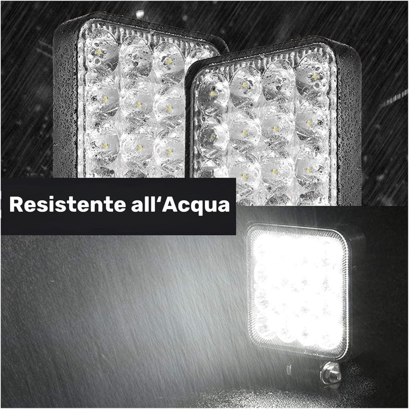 JUEGO DE 4 FOCOS DE PROFUNDIDAD CUADRADOS IMPERMEABLES IP67 CON 16 LEDS DE 48W PARA VEHÍCULOS