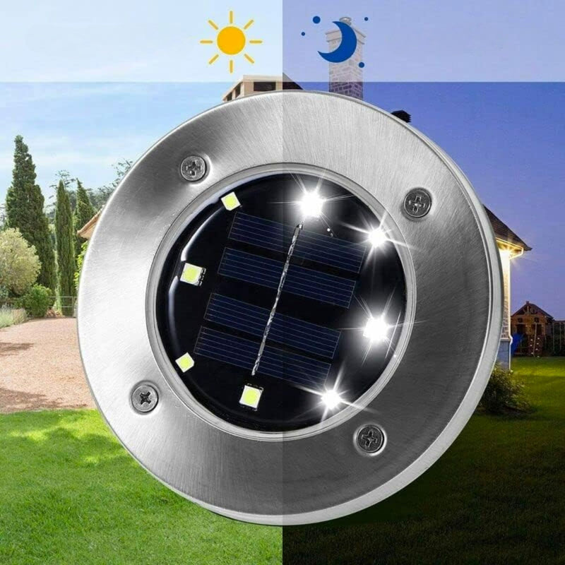 JUEGO DE 4 FOCOS SOLARES DE EXTERIOR LUZ DE DISCO DE 8 LED CON SPOT