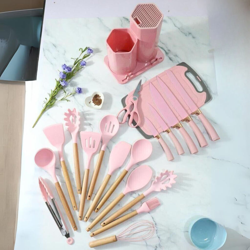 11pcs Set di utensili da cucina rosa Set di utensili da cucina in silicone