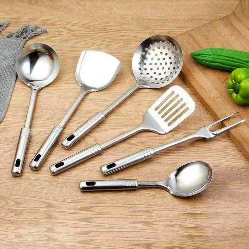 Set Utensili da Cucina in Acciaio Inox con Stand