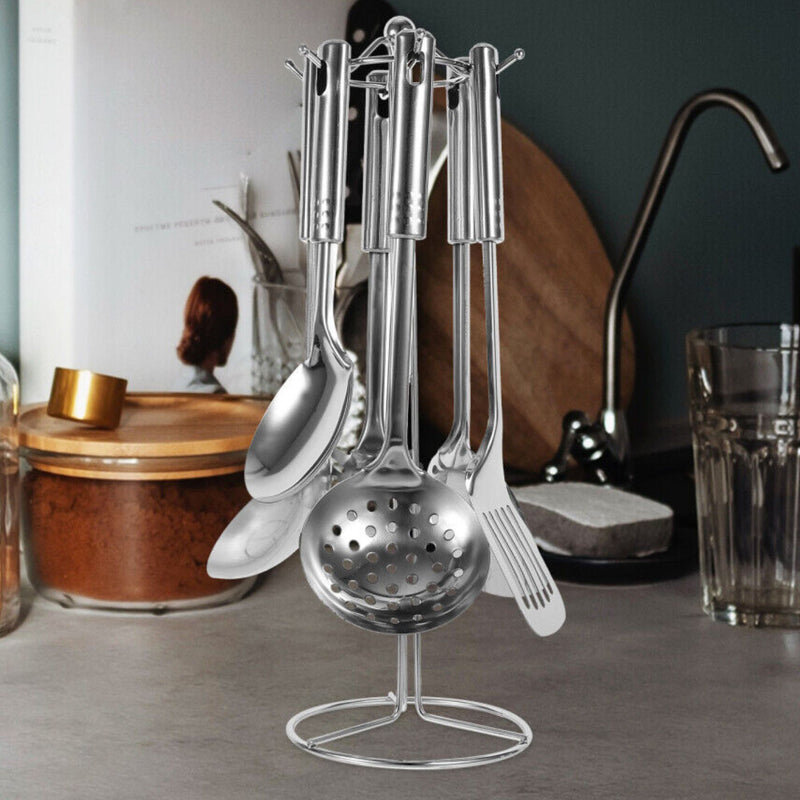 Set Utensili da Cucina in Acciaio Inox con Stand