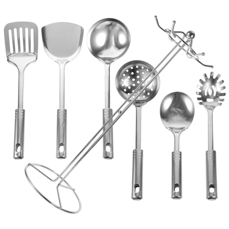 Set Utensili da Cucina in Acciaio Inox con Stand