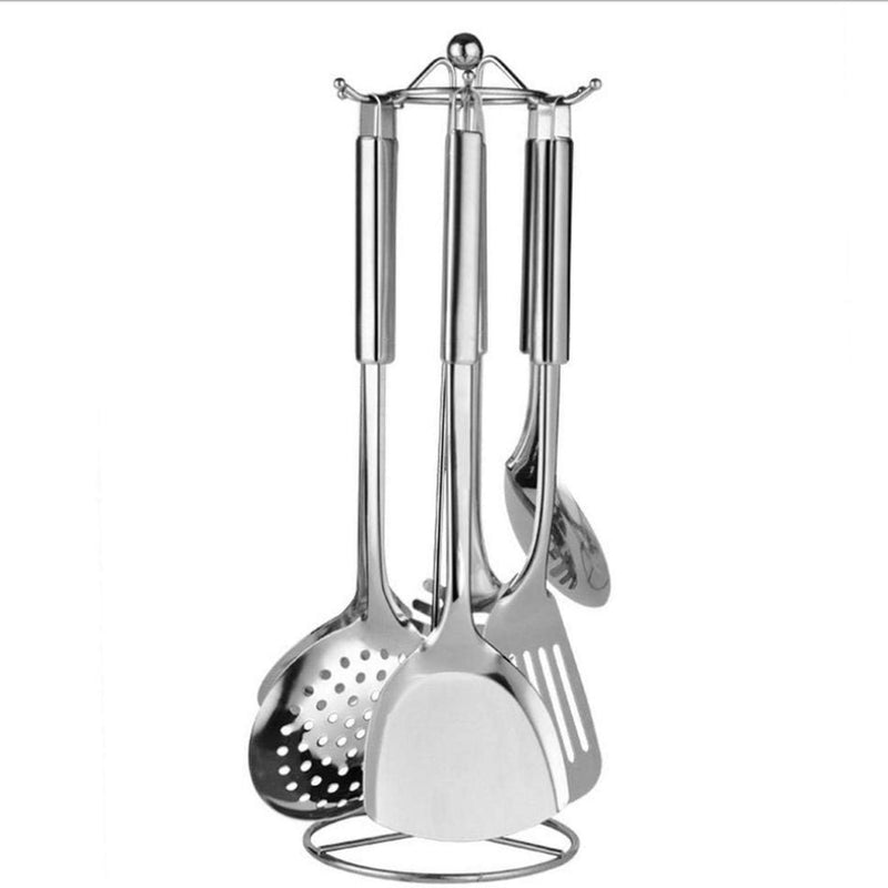 Set Utensili da Cucina in Acciaio Inox con Stand