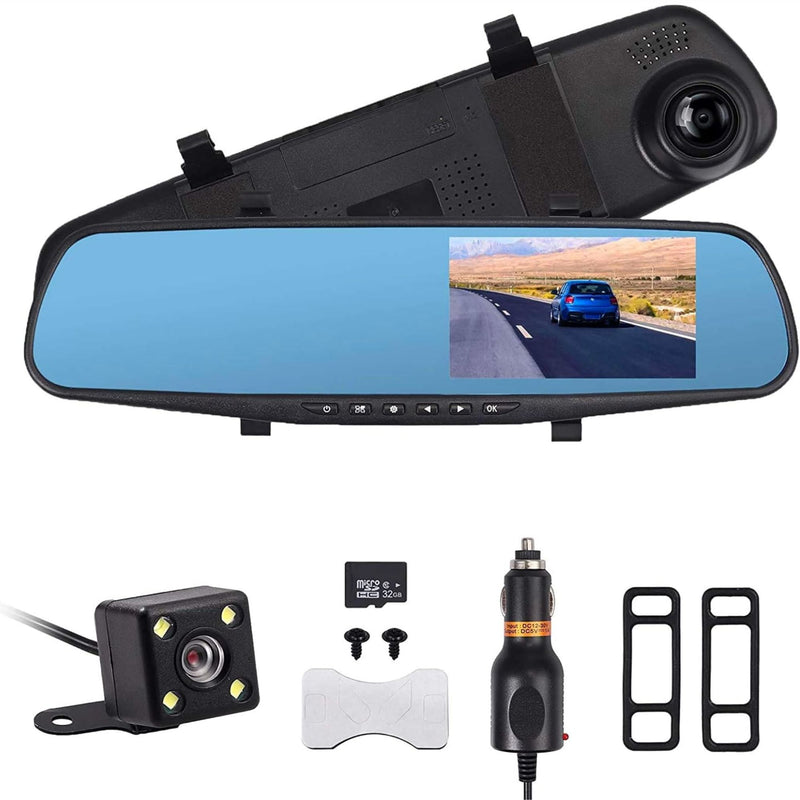 ESPEJO RETROVISOR MONITOR DVR CON 2 CAMARAS DE COCHE