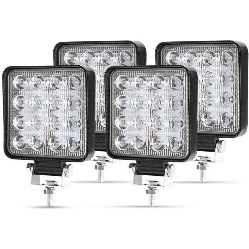 SET 4 FARETTI DI PROFONDITA' QUADRATI IMPERMEABILI IP67 A 16 LED DA 48W PER VEICOLI - faccioaffari