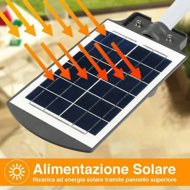 LAMPIONE STRADALE A LED CON PANNELLO FOTOVOLTAICO AD ENERGIA SOLARE DA 60W - 90W - 120W - 180W - faccioaffari