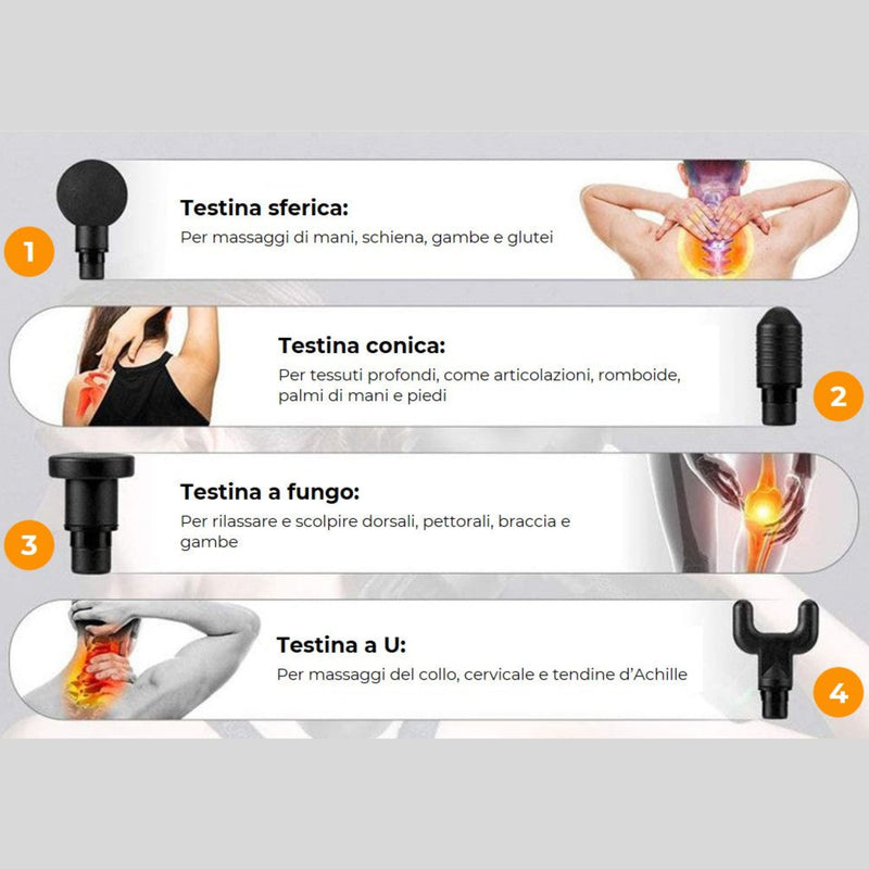 PISTOLA PER MASSAGGI MUSCOLARI CON VIBRAZIONI A PERCUSSIONE - faccioaffari