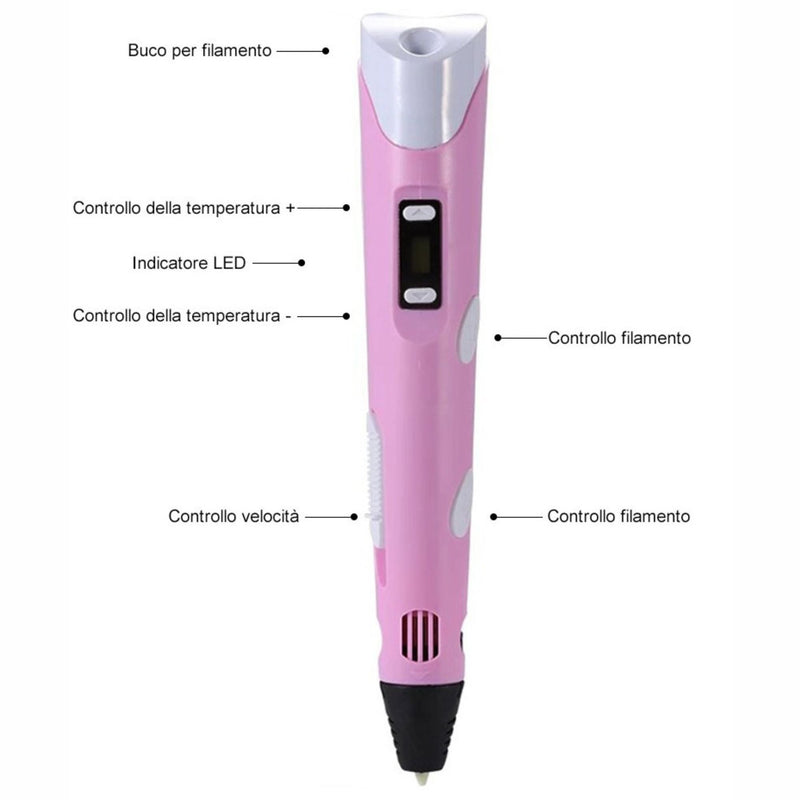 PENNA 3D PER STAMPA STEREOSCOPICA CON SET DI FILAMENTI INCLUSI V 2.0 3D PEN G-2 - faccioaffari